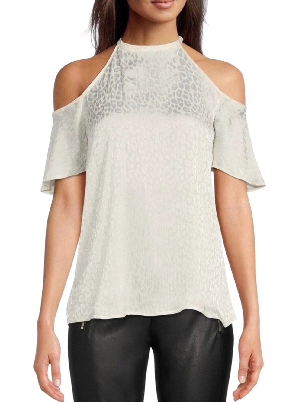 Michael Kors Cheetah Jacquard Halter Neck Cut-Out Sleeve Top
